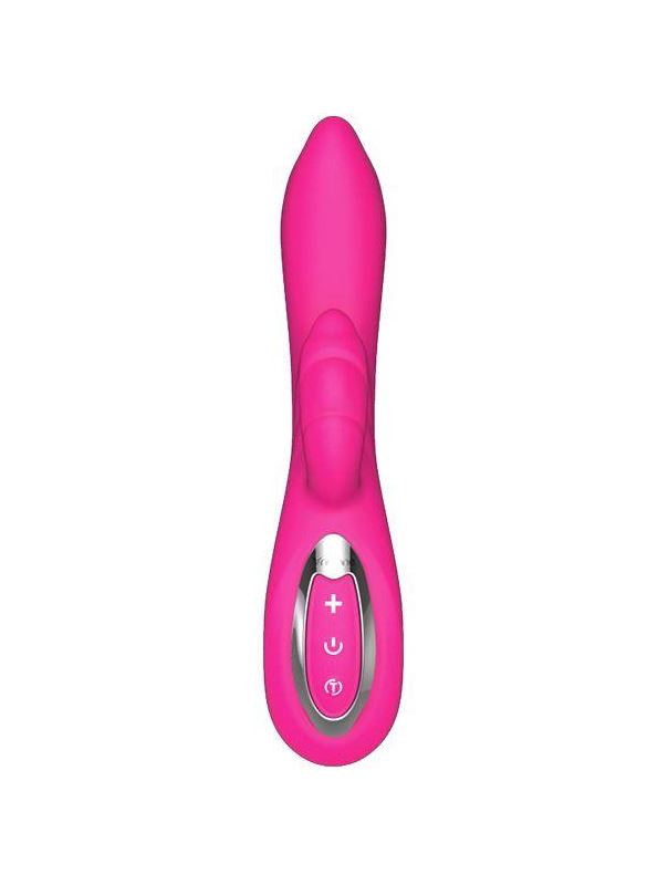 Розовый вибратор Nalone Touch2 с клиторальным стимулятором - 21,8 см.