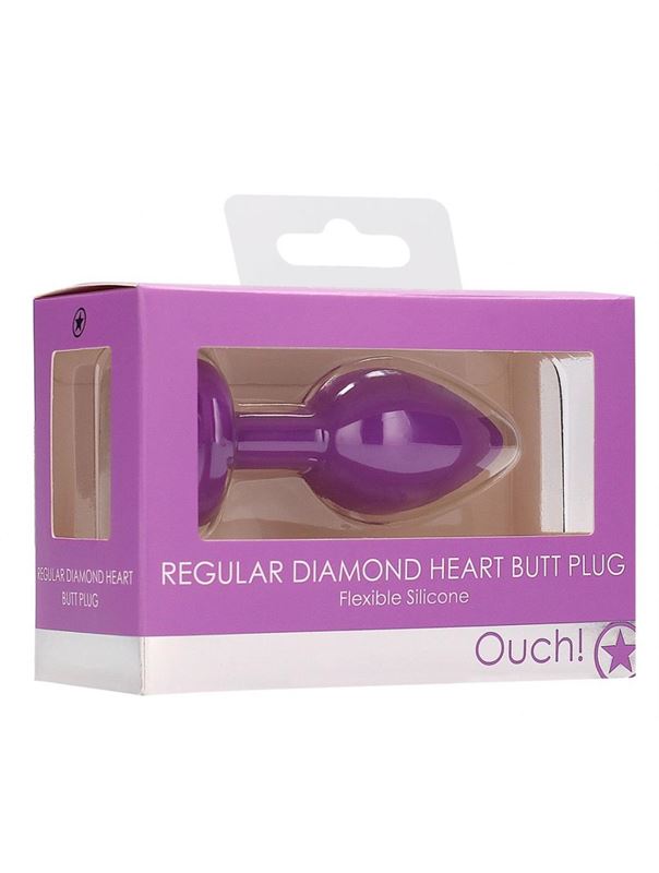 Фиолетовая анальная пробка с прозрачным стразом Diamond Heart Butt Plug (7,3 см)