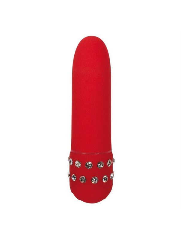 Красный мини-вибратор с кристаллами Diamond Red Petit - 11 см.