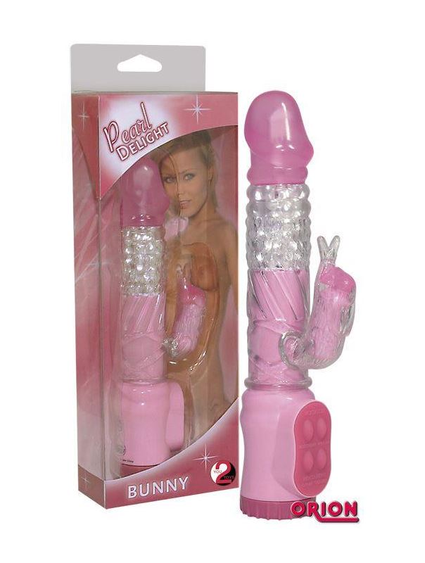 Розовый вибратор Vibrating Rabbit с клиторальным зайчиком - 22 см.