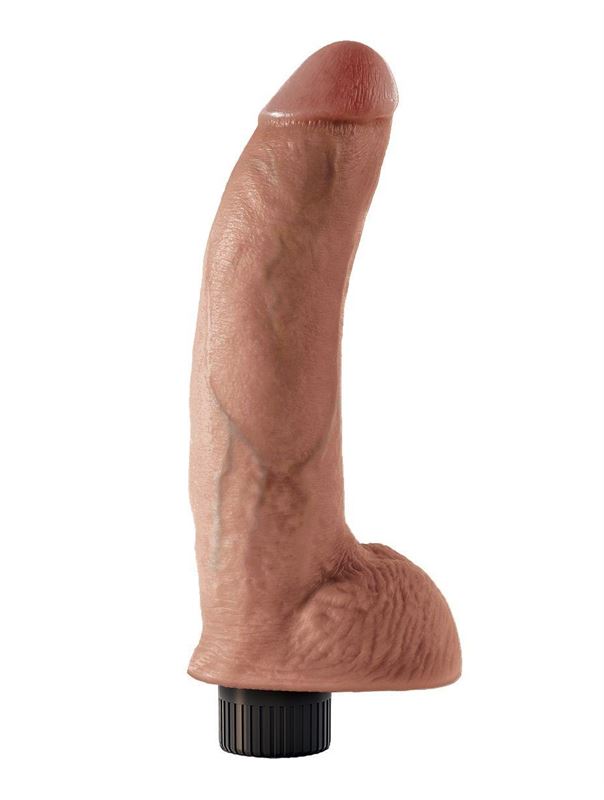 Кофейный вибромассажер со съемной присоской 9" Vibrating Cock with Balls (22,9 см)