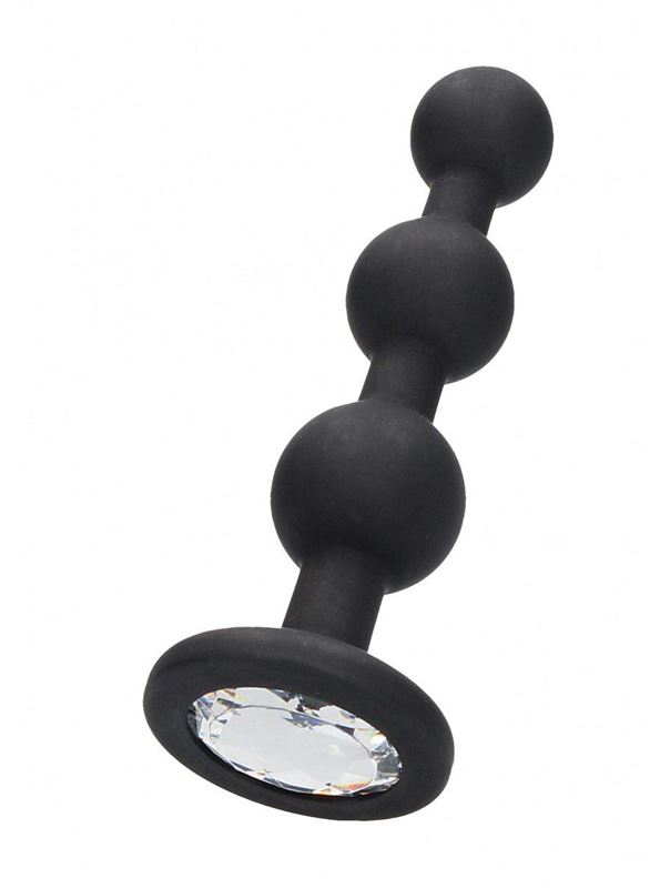 Черная анальная елочка с прозрачным стразом Beaded Diamond Butt Plug (11,4 см)