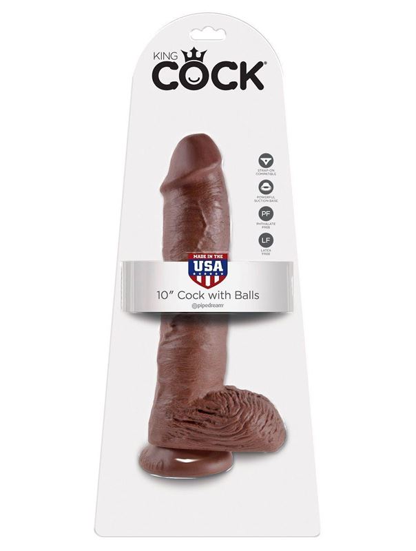 Большой коричневый фаллоимитатор с мошонкой 10" Cock with Balls на присоске (25,4 см)