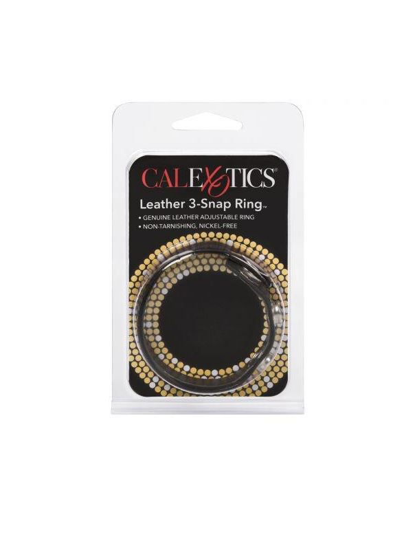 Черная кожаная утяжка для пениса Leather 3-Snap Ring