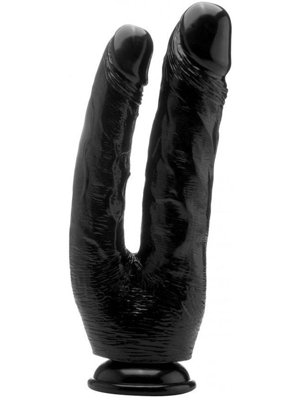 Чёрный анально-вагинальный фаллоимитатор Realistic Double Cock 10 Inch - 25,5 см.