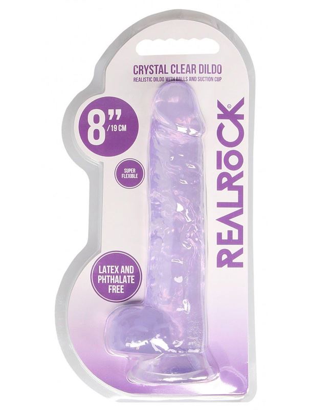 Фиолетовый фаллоимитатор Realrock Crystal Clear 8" (21 см)