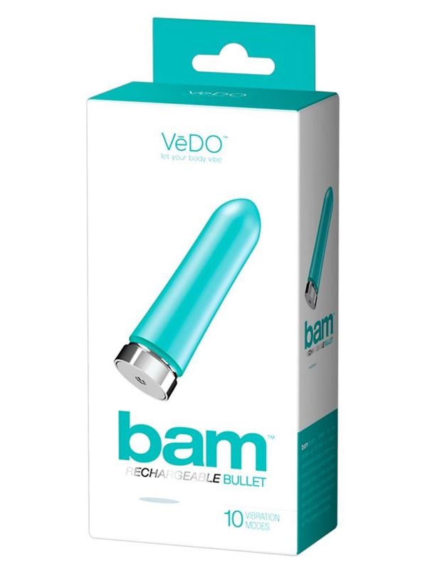 Бирюзовая перезаряжаемая вибропуля VeDO Bam (9,7 см)