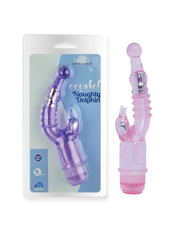 Розовый вибратор с клиторальным стимулятором Crystal Naughty Dolphin