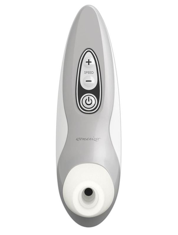 Бело-серебристый бесконтактный стимулятор клитора Womanizer Pro40