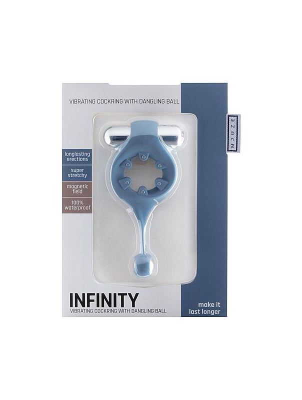 Синее эрекционное виброкольцо Infinity Vibrating Cockring with Dangling Ball