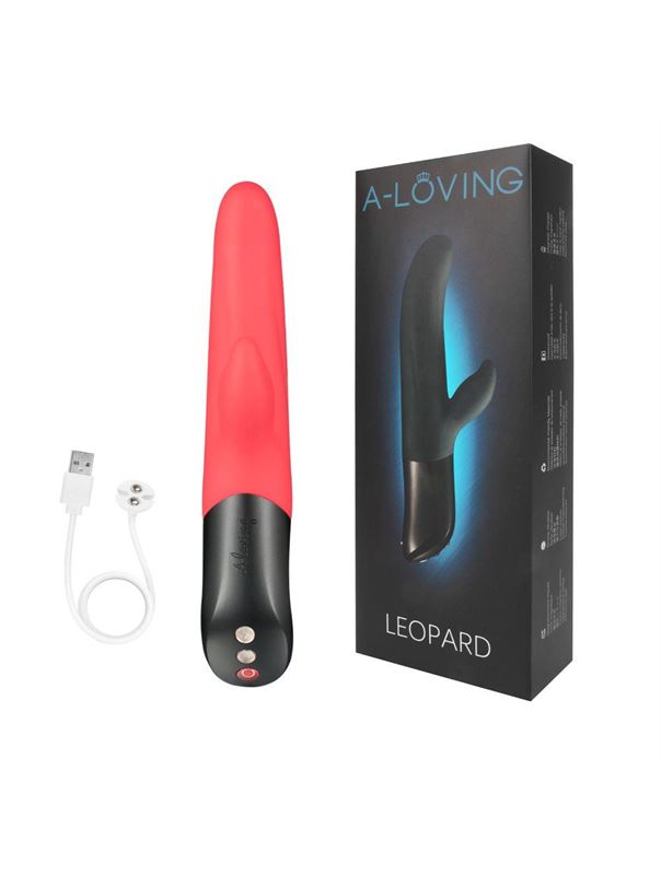 Красный вибратор LEOPARD с 10 режимами вибрации (23,7 см)