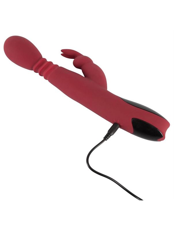 Красный вибратор Rabbit Vibrator с клиторальным отростком (26,5 см)