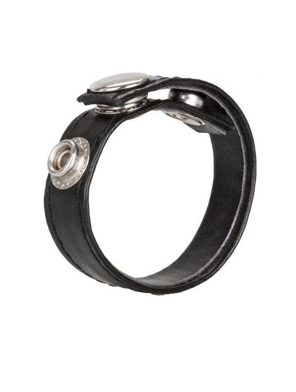 Черная кожаная утяжка для пениса Leather 3-Snap Ring