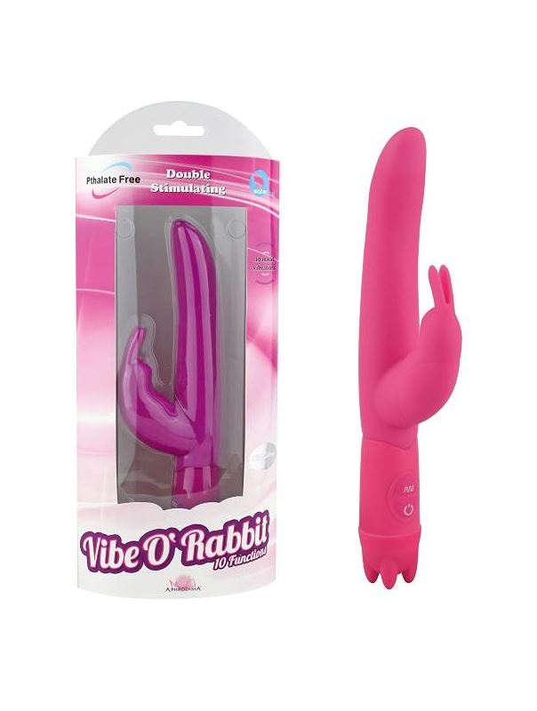 Розовый вибростимулятор 10 Function Vibe-O rabbit - 21 см.