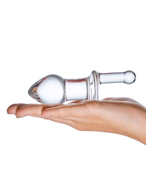 Прозрачный стеклянный анальный плаг с ручкой Glass Juicer (12,7 см)