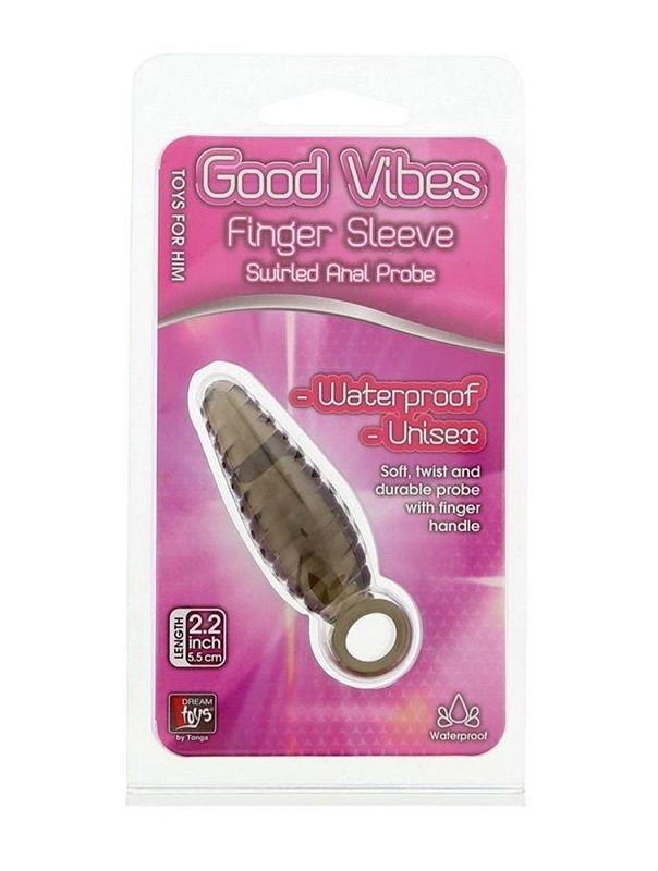 Дымчатый массажер со спиралевидным рельефом GOOD VIBES FINGER SLEEVE ANAL PROBE - 6 см.