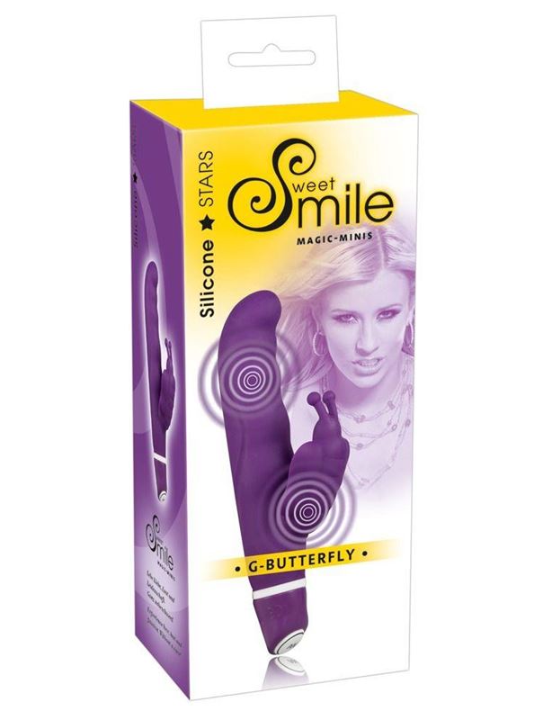 Фиолетовый вибростимулятор G-точки Smile G-Butterfly Vibrator с клиторальной бабочкой - 15,5 см.