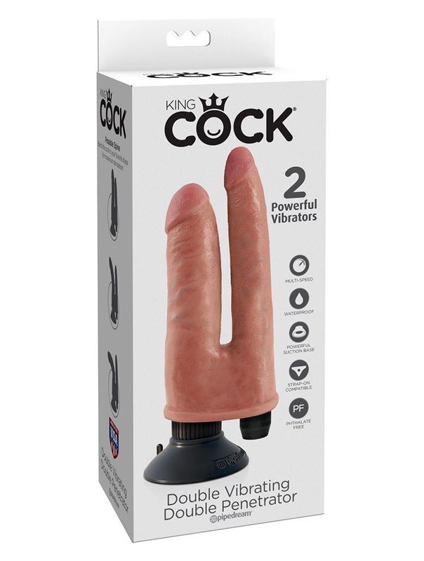 Двойной телесный вибратор со съемной присоской Double Vibrating Double Penetrator - 23,5 см.