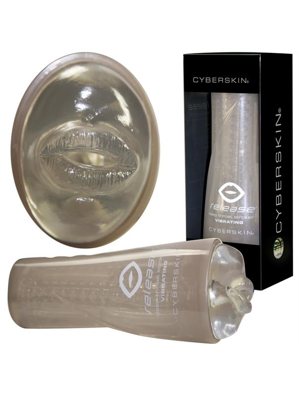Прозрачный мастурбатор-ротик в тубусе Cyberskin Deep Throat с вибрацией 