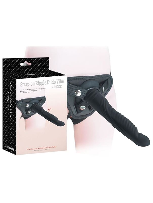 Черный страпон 8" Strap-on Ripple Dildo Vibe (21 см)