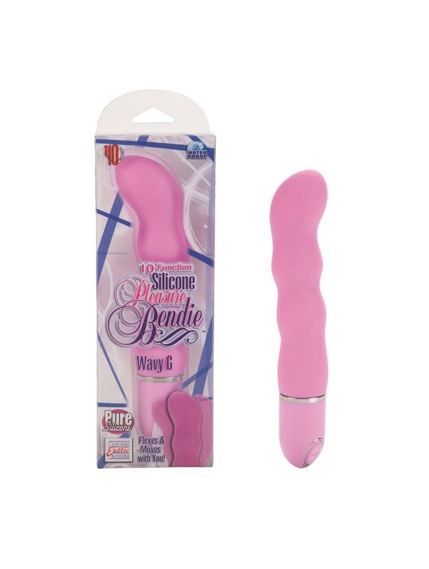 Розовый гнущийся вибромассажер 10-Function Silicone Pleasure Bendie Wavy G s - 17,75 см.