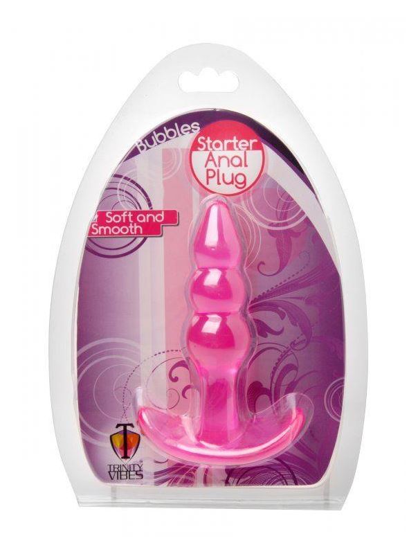 Розовая анальная пробка Bubbles Bumpy Starter - 11 см.