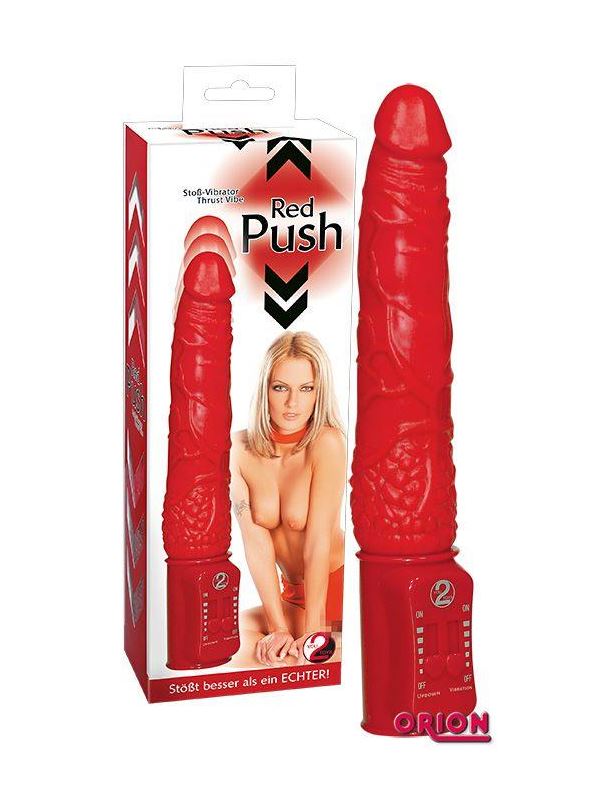 Красный вибратор Red Push с возвратно-поступательными движениями - 19,5 см.