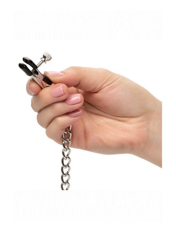 Зажимы для сосков с серебристой цепочкой и утяжелителем Weighted Dual Tier Nipple Clamps