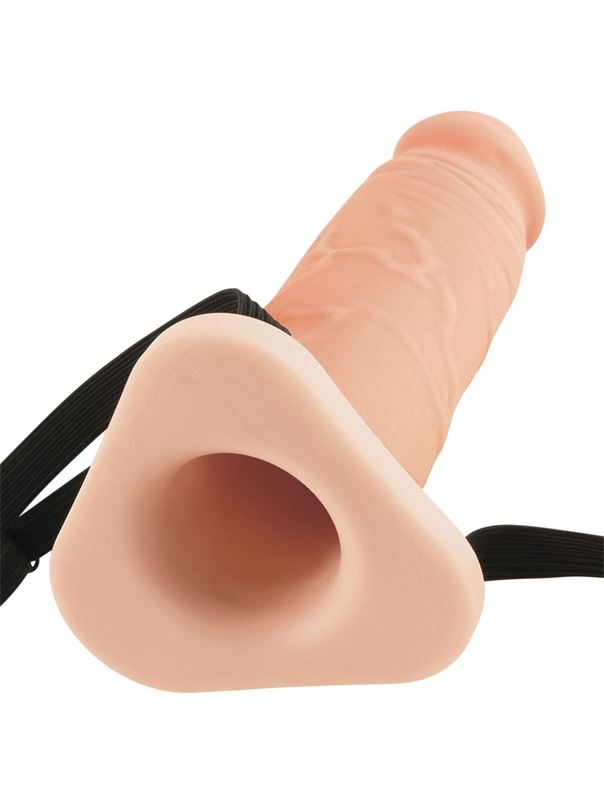 Телесный полый фаллоимитатор на ремешках Silicone Hollow Extension - 22,5 см.
