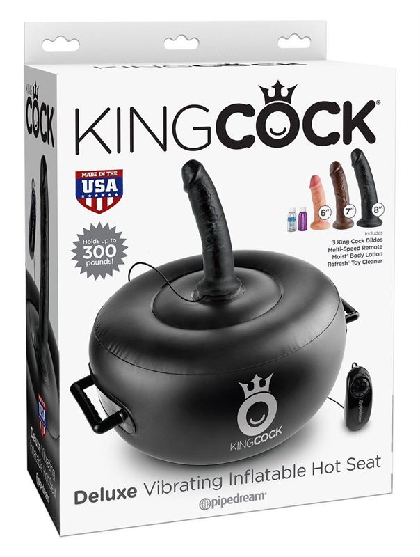 Чёрный надувной пуф с 3 сменными насадками разного цвета и размера Deluxe Vibrating Inflatable Hot Seat