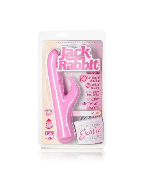 Розовый перезаряжаемый вибромассажер ROTATING JACK RABBIT - 22 см.
