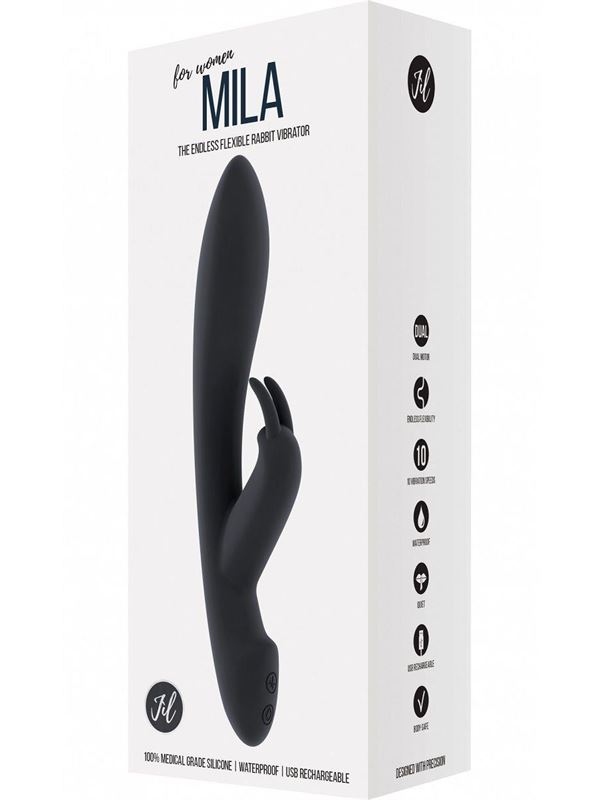 Чёрный вибратор Mila с клиторальным отростком (22 см)
