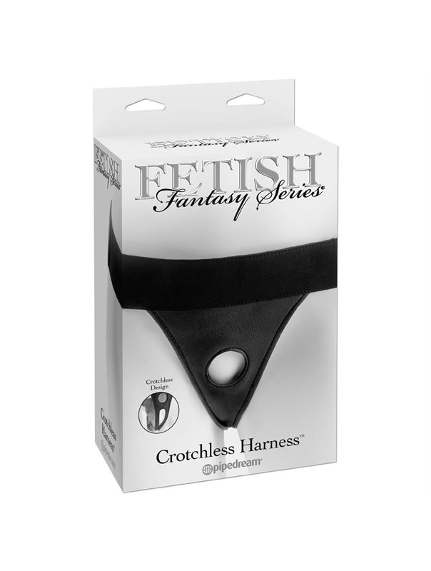 Черные виниловые женские трусики для страпона Crotchless Harness