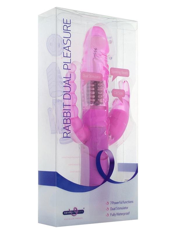 Розовый вибратор RABBIT DUAL PLEASURE с клиторальным и анальным стимуляторами (22 см)
