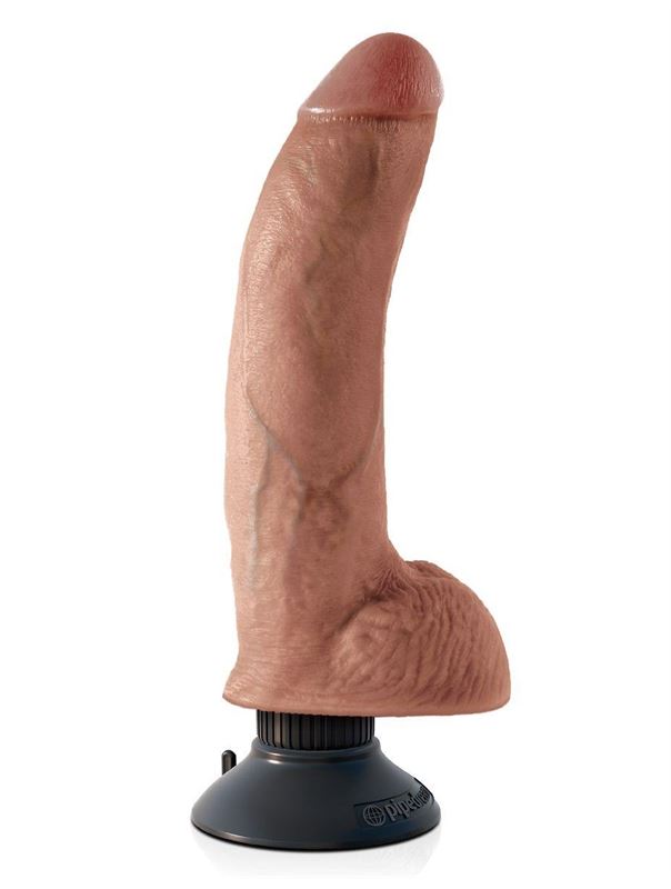 Кофейный вибромассажер со съемной присоской 9" Vibrating Cock with Balls (22,9 см)