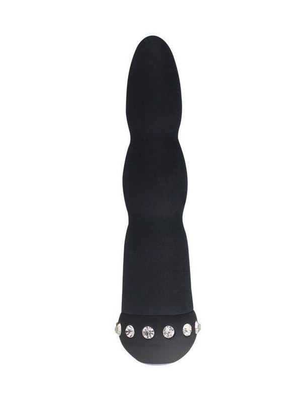 Черный вибратор WAVY WAND со стразами (14 см)