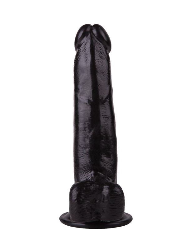 Фаллоимитатор с мошонкой на присоске чёрного цвета (16,5 см)