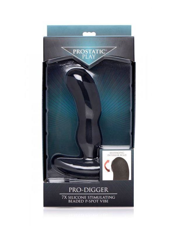 Черный массажер простаты Pro-Digger 7X Silicone Stimulating Beaded P-Spot Vibe
