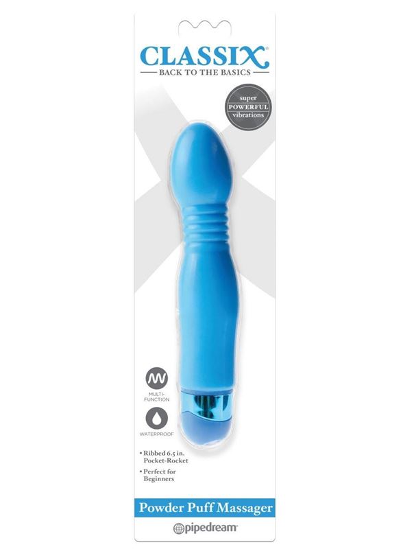 Голубой гибкий вибромассажер Powder Puff Massager (17,1 см)