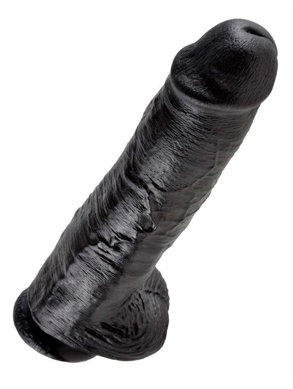 Черный фалоимитатор-гигант 11" Cock With Balls на присоске (28 см)