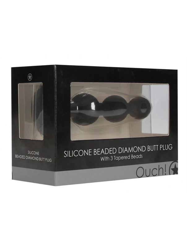 Черная анальная елочка с прозрачным стразом Beaded Diamond Butt Plug (11,4 см)