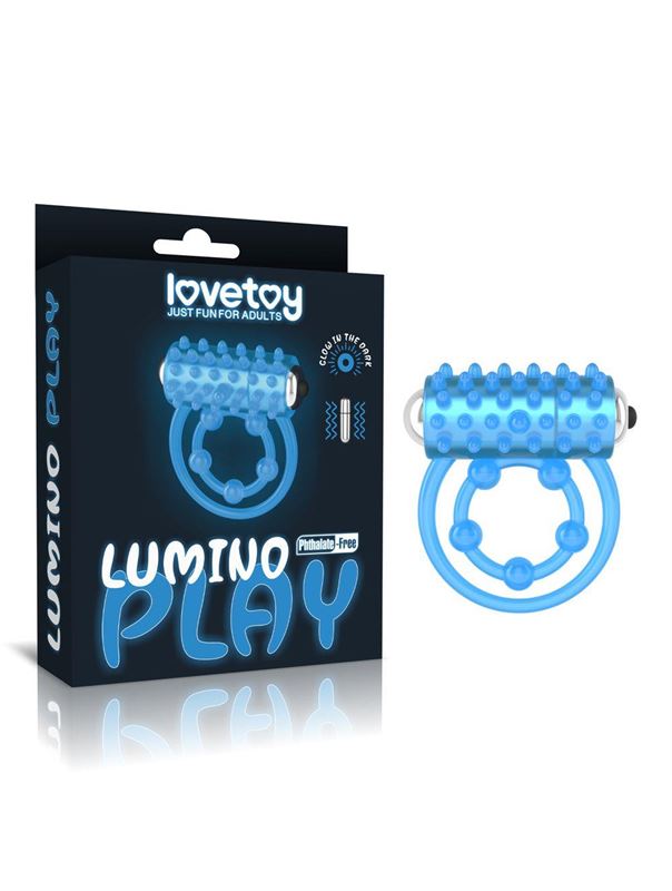 Голубое, светящееся в темноте виброкольцо Lumino Play Vibrating Penis Ring