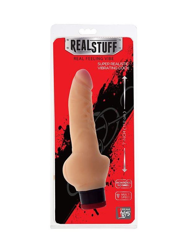 Телесный вибратор-реалистик с расширенным основанием REALSTUFF 7INCH VIBRATOR - 17,8 см.