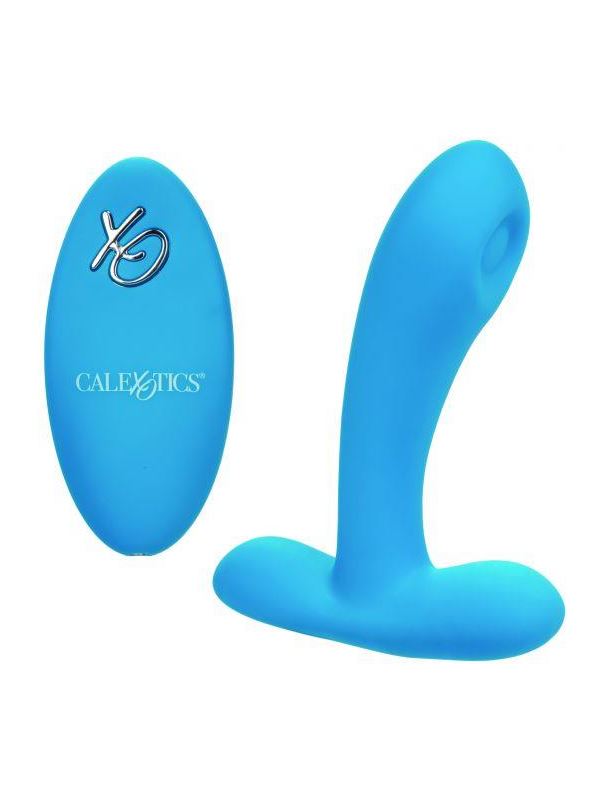 Голубой перезаряжаемый массажер простаты Silicone Remote Pulsing Pleaser (11,5 см)