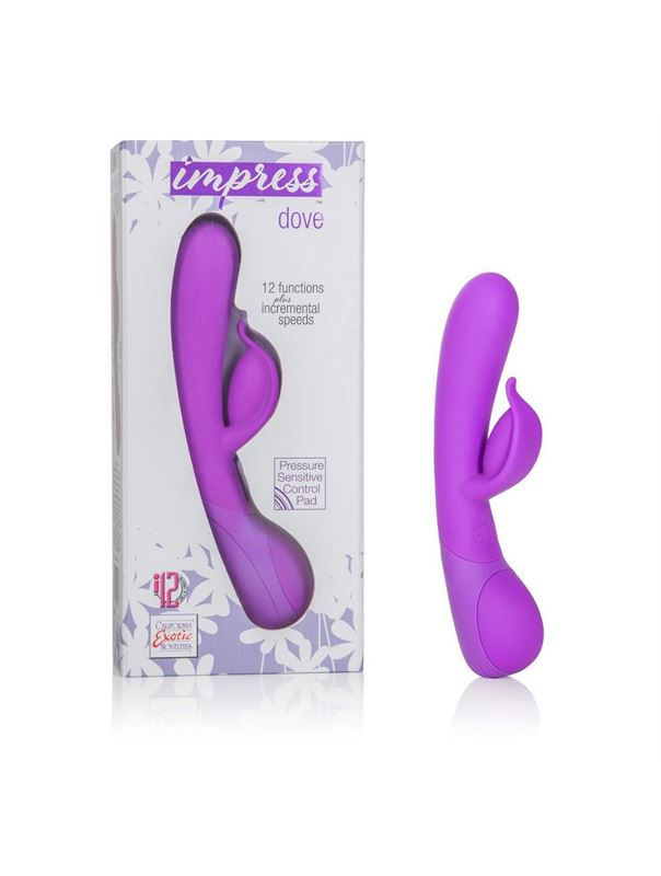 Фиолетовый вибромассажер Impress Dove со стимуляцией клитора - 18 см.