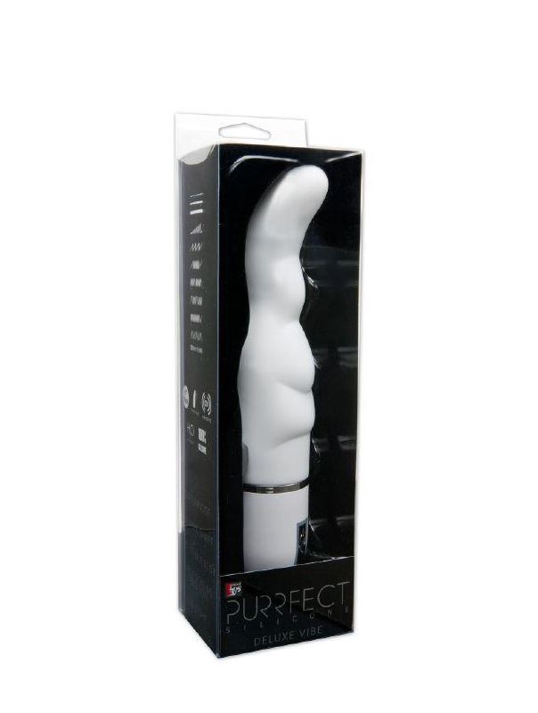 Белый фигурный вибратор PURRFECT SILICONE DELUXE VIBE (15 см)