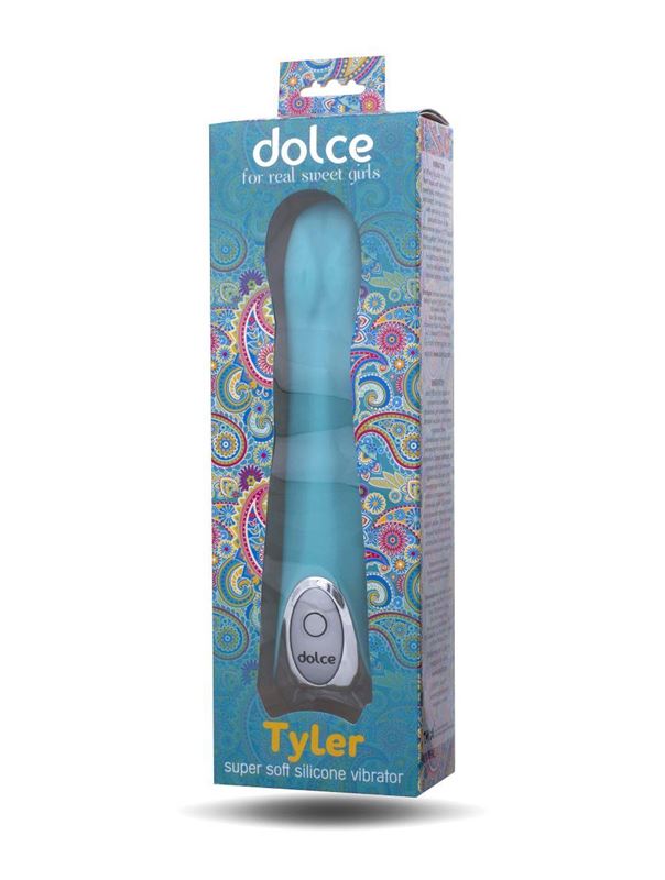 Голубой силиконовый вибратор Dolce Tyler - 16,5 см.