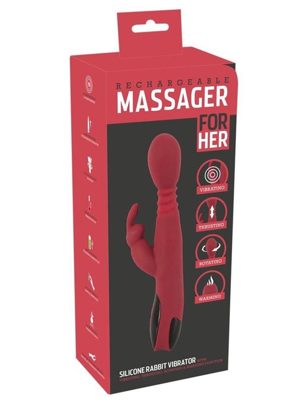 Красный вибратор Rabbit Vibrator с клиторальным отростком (26,5 см)