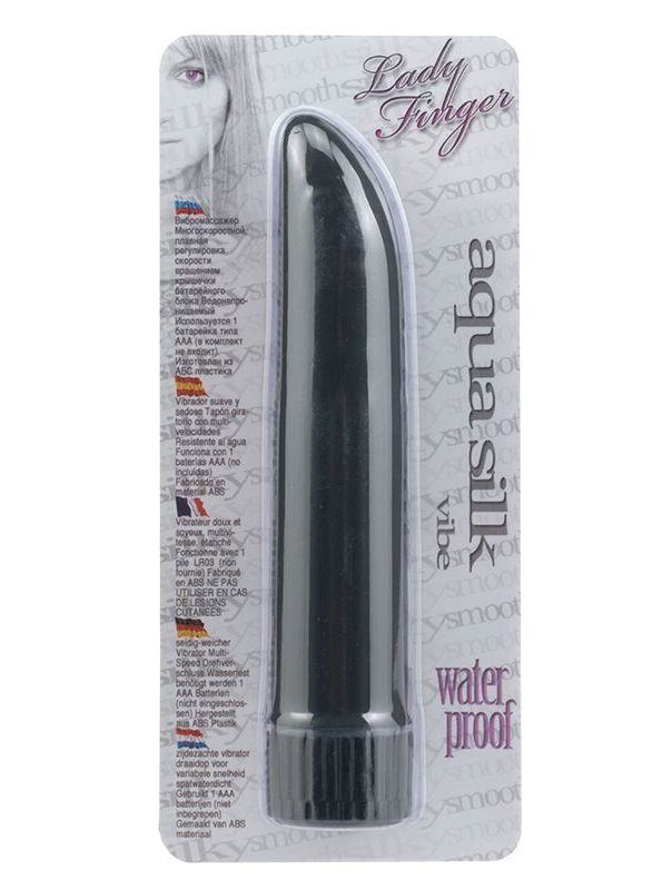 Чёрный классический вибратор AQUA SILK LADYFINGER BLACK - 12 см.