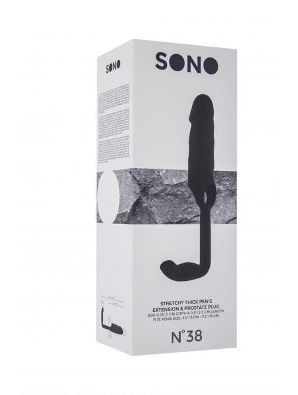 Чёрная насадка с анальной вставкой Stretchy Penis Exten and Plug No.38